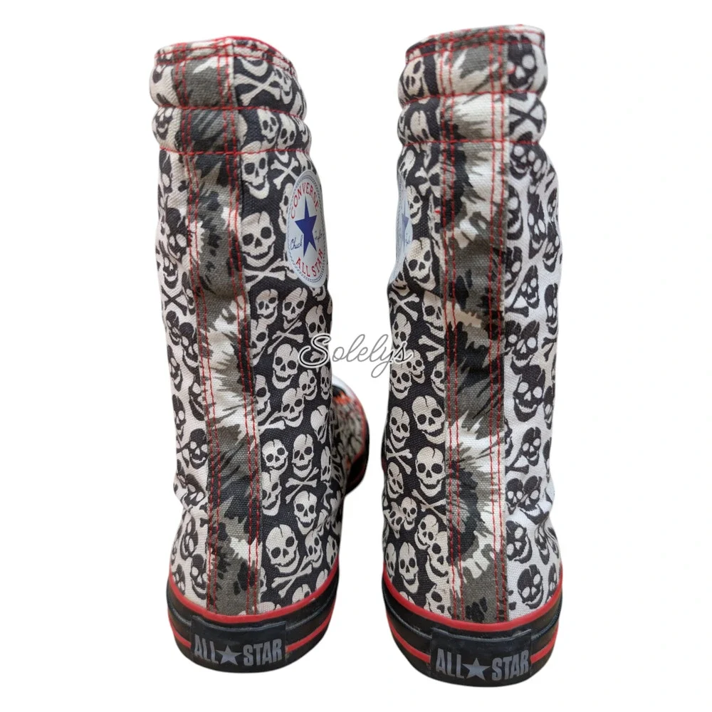 Converse 2011 XHI Calf High Custom Skull Tie Dye Black Red Sneaker M9.5 W11.5 - Picture 3 of 11